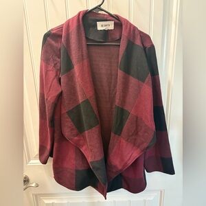 BB Dakota Burgundy and Black Plaid Open-Front Cardigan